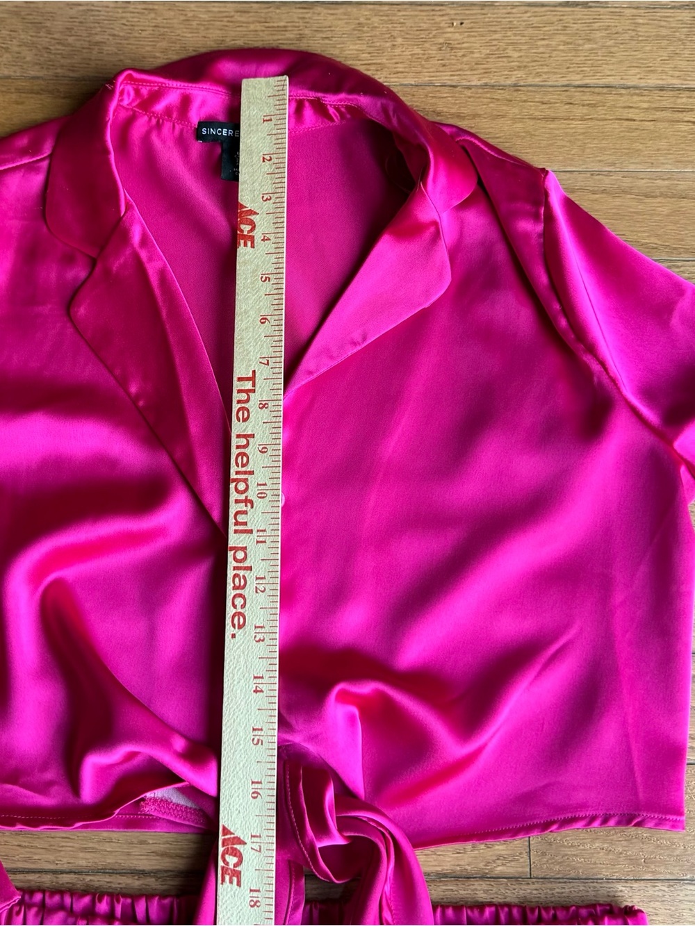 Sincerely Jules Satin Two-Piece Set Hot Pink Crop Top Tie Top & Wide Leg Pants - Picture 7 of 10
